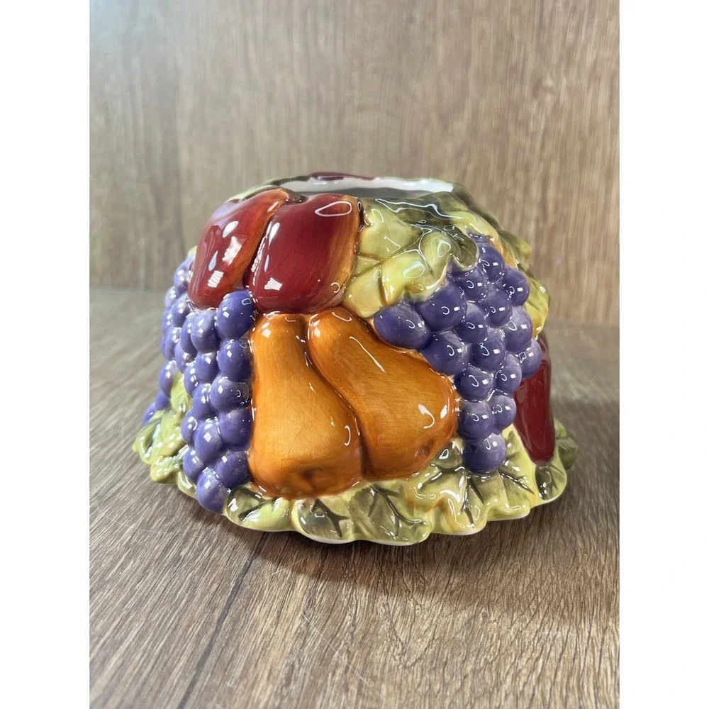Home Interiors Ceramic Fruit Jar Candle Topper Grapes Pears Apples 3D Embossed